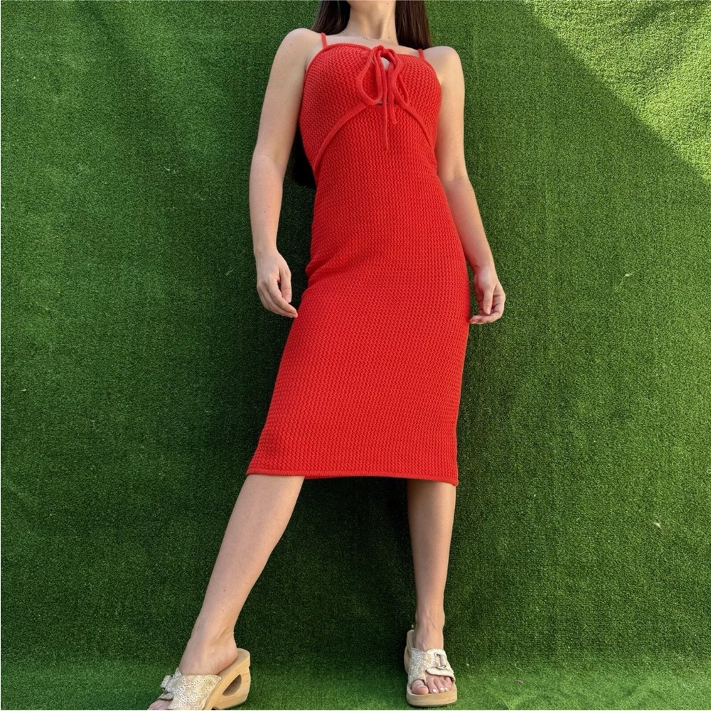 House of Harlow 1960 Coral Orange Knit Midi Dress Size Small